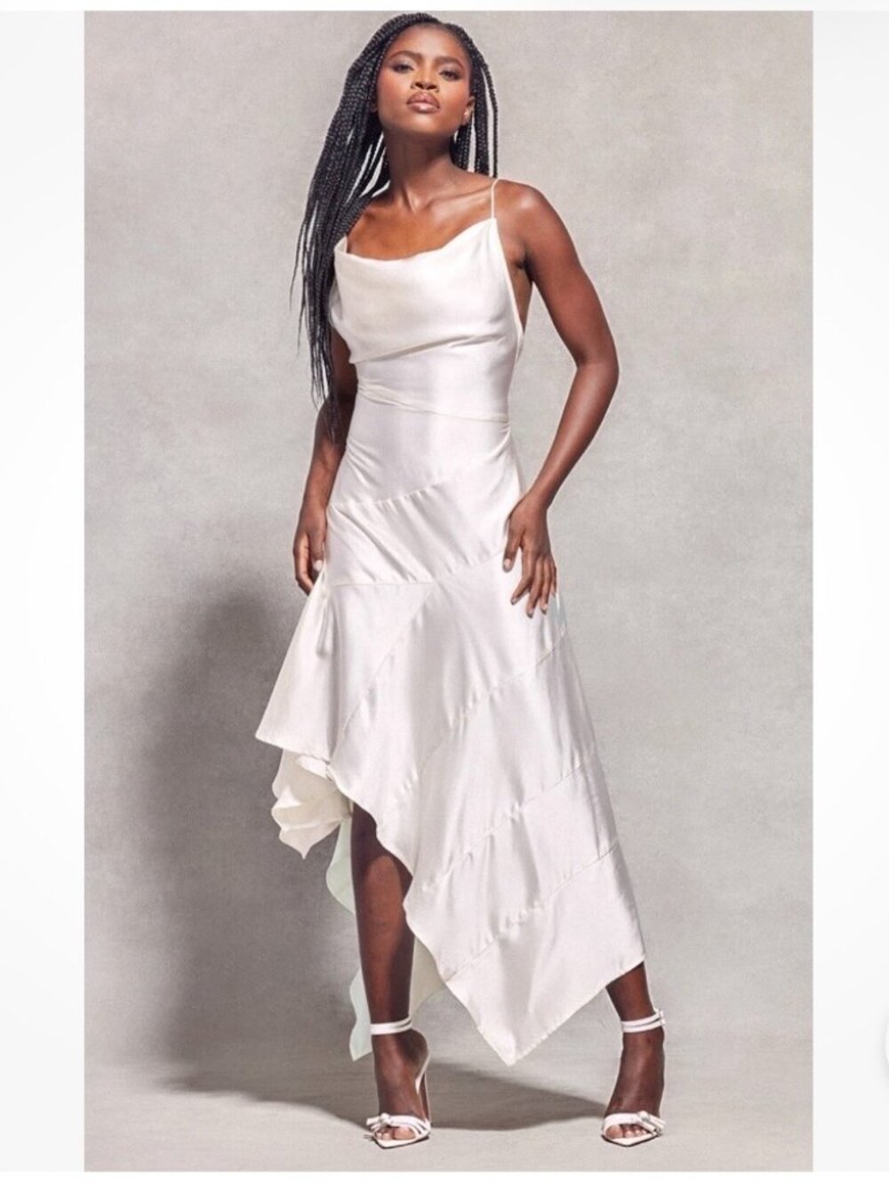 Naomi Campbell Romantic Boho Tiered Skirt Strappy Midi Maxi Dress Cream Size 2